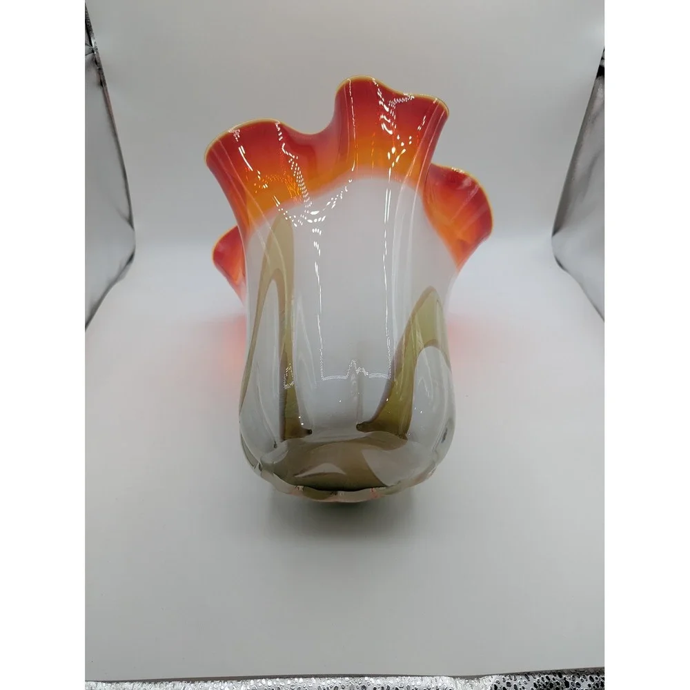 Jarek Kozlowsky Collection Hand Blown Art Glass Vase‎ Ruffled Rim Made in Poland